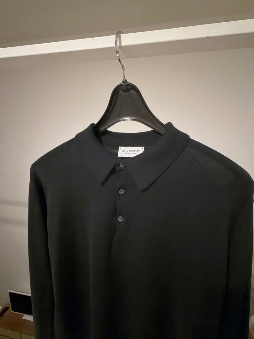 ジョンスメドレー　長袖ニットポロシャツ　黒　ブラック　メンズ　M