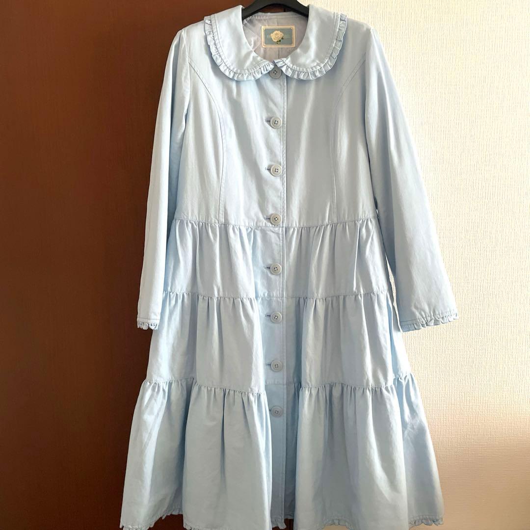 ♡ピンクハウス♡ ホワイトローズ　ロングコート　水色