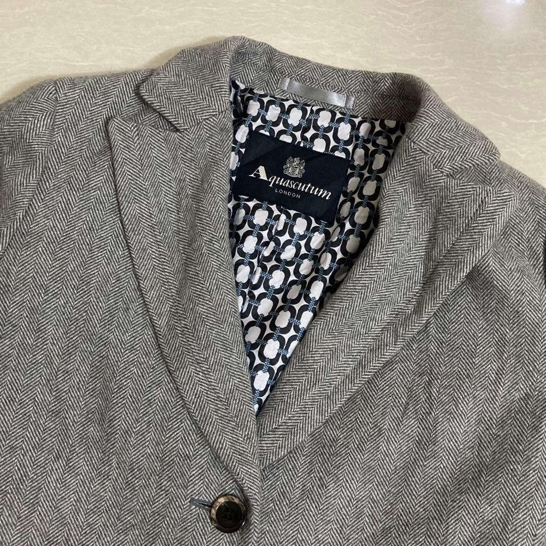 アクアスキュータム　ウールコート　ヘリンボーン　8　アンゴラ混