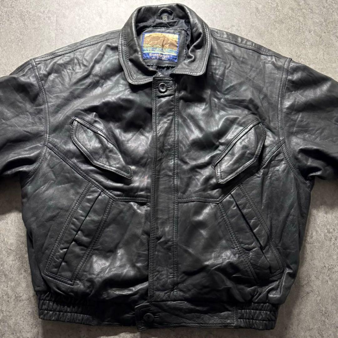 【80s vintage】フライトジャケット　A-2 ボンバー　本革　短丈　黒
