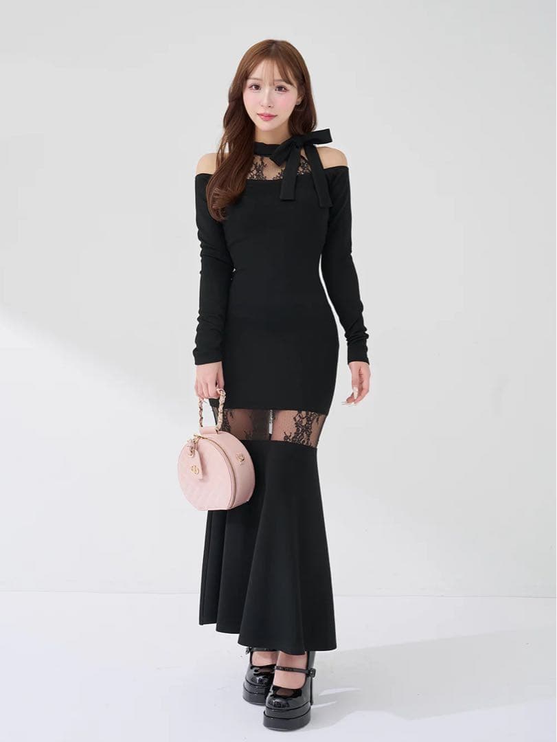 ポイントレースカットロングワンピース / FREE