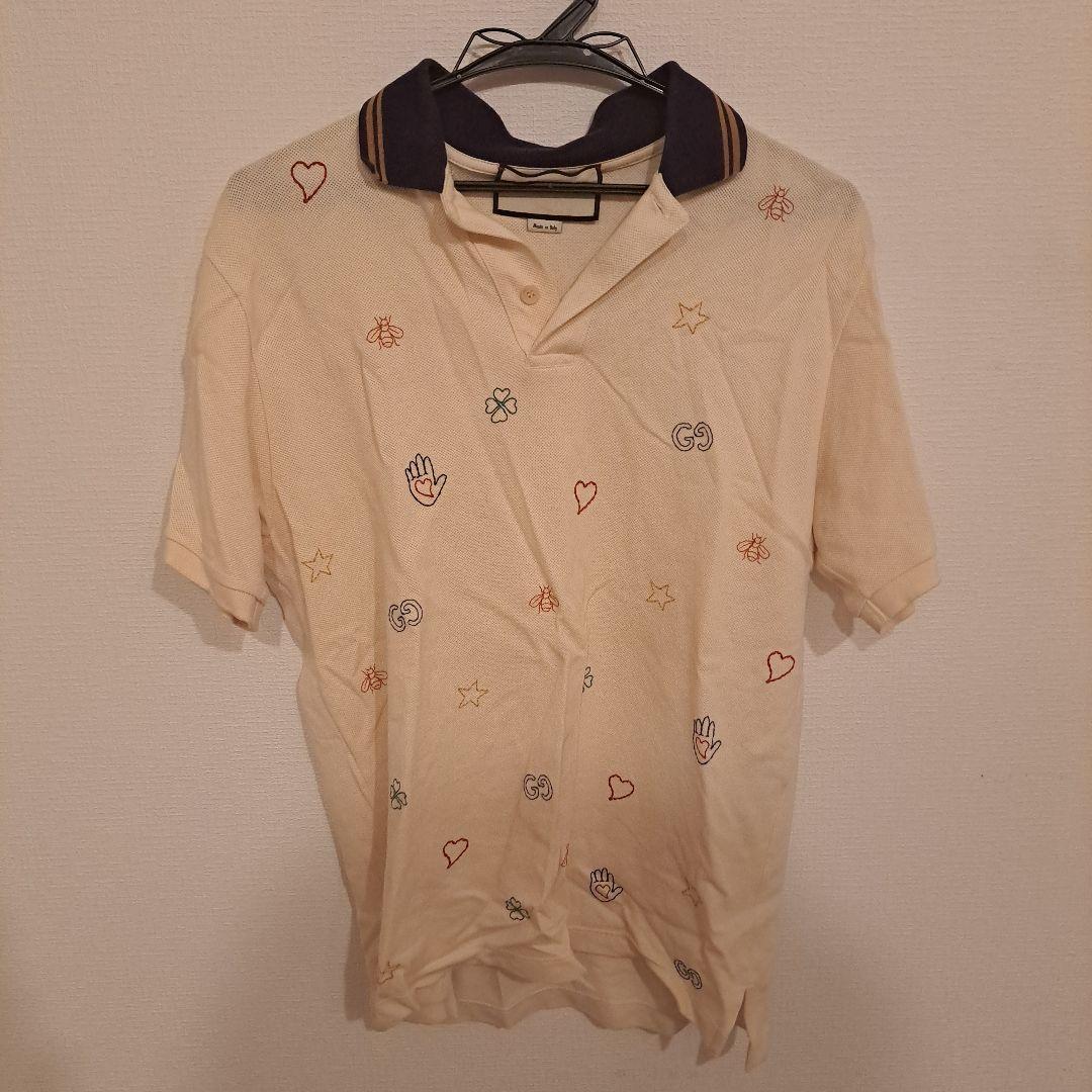 GUCCI ポロシャツ クリーム色 ネイビー襟