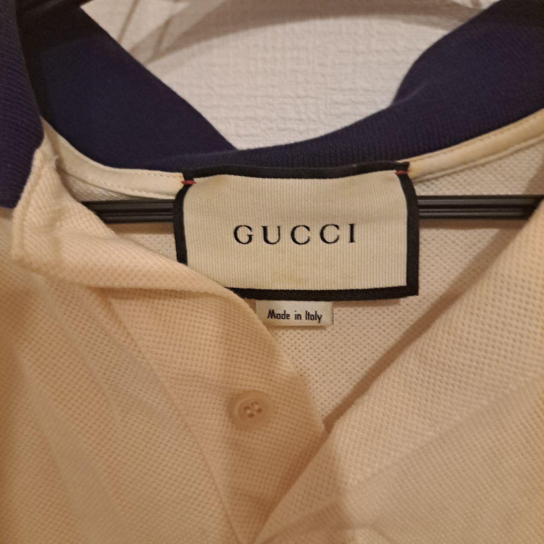 GUCCI ポロシャツ クリーム色 ネイビー襟