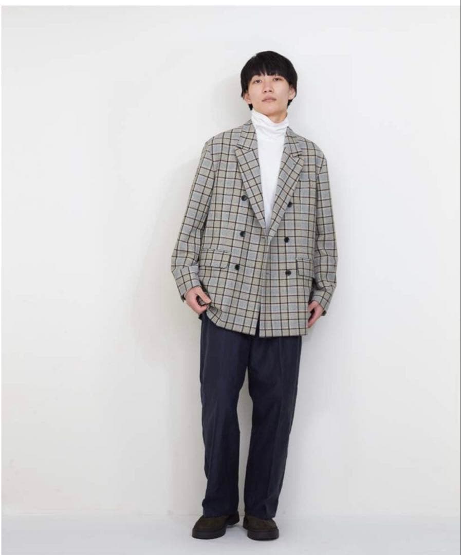 未使用 グレー チェック柄 ダブルブレストジャケット