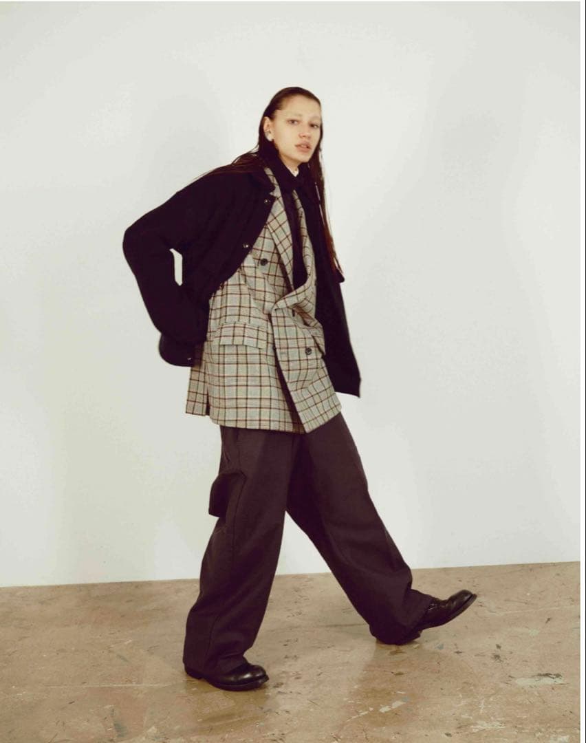 未使用 グレー チェック柄 ダブルブレストジャケット