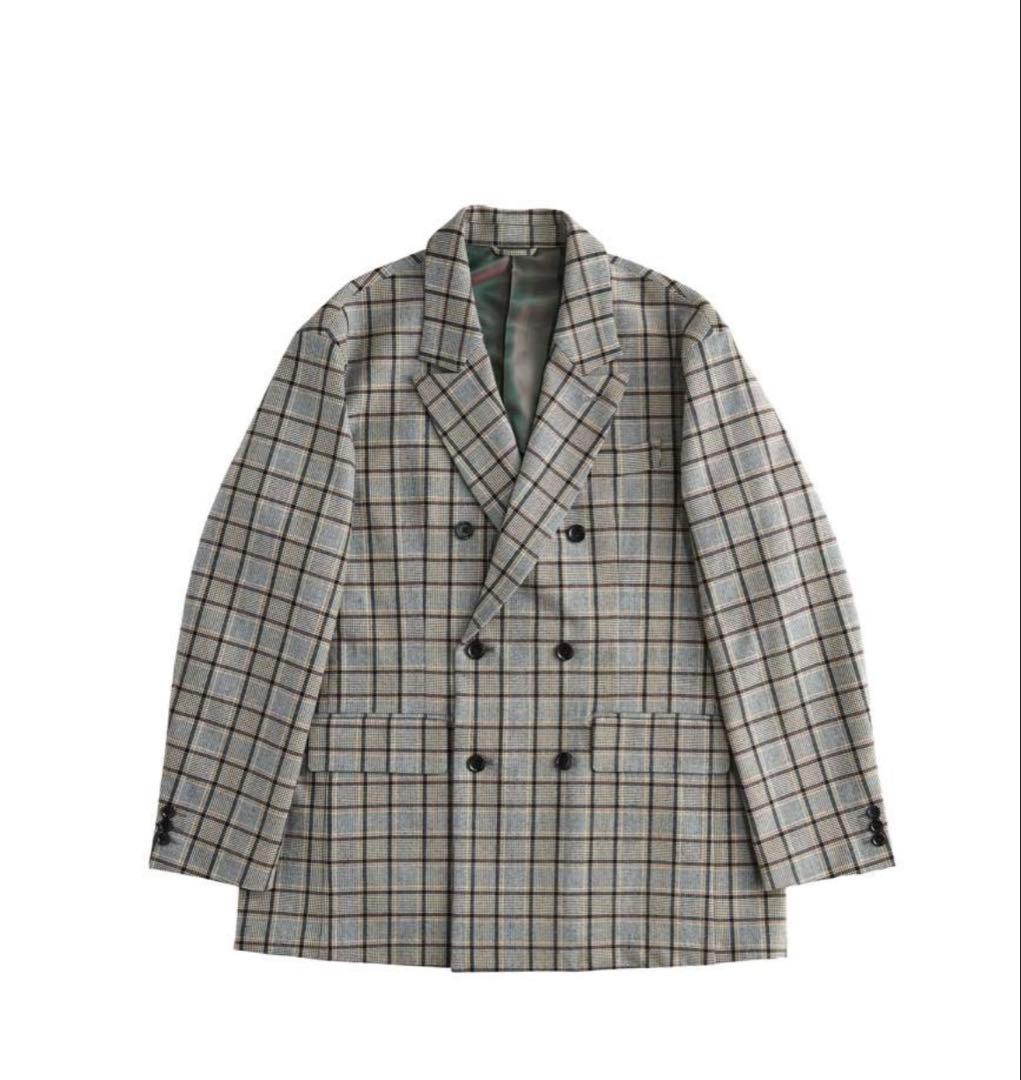 未使用 グレー チェック柄 ダブルブレストジャケット