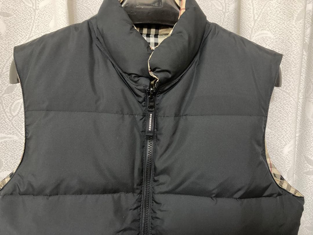 リバーシブル ダウンベスト 黒 チェック柄