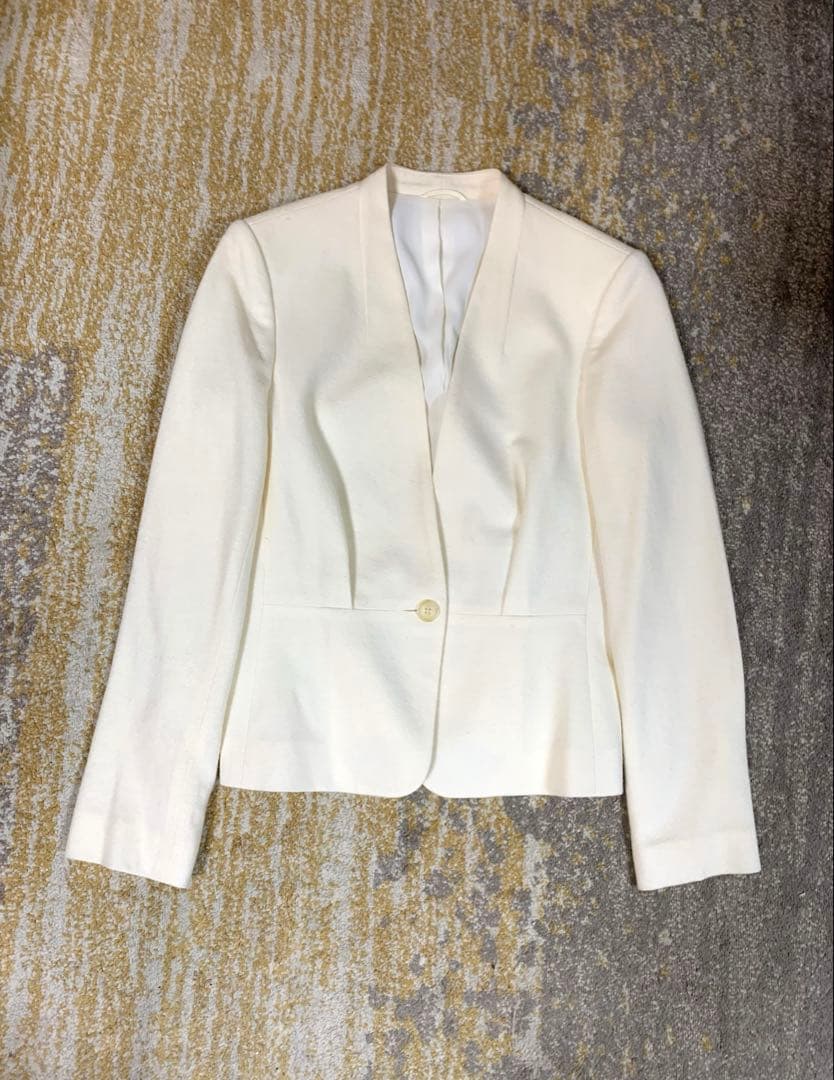 美品　アナイ　ノーカラージャケット　白系　38