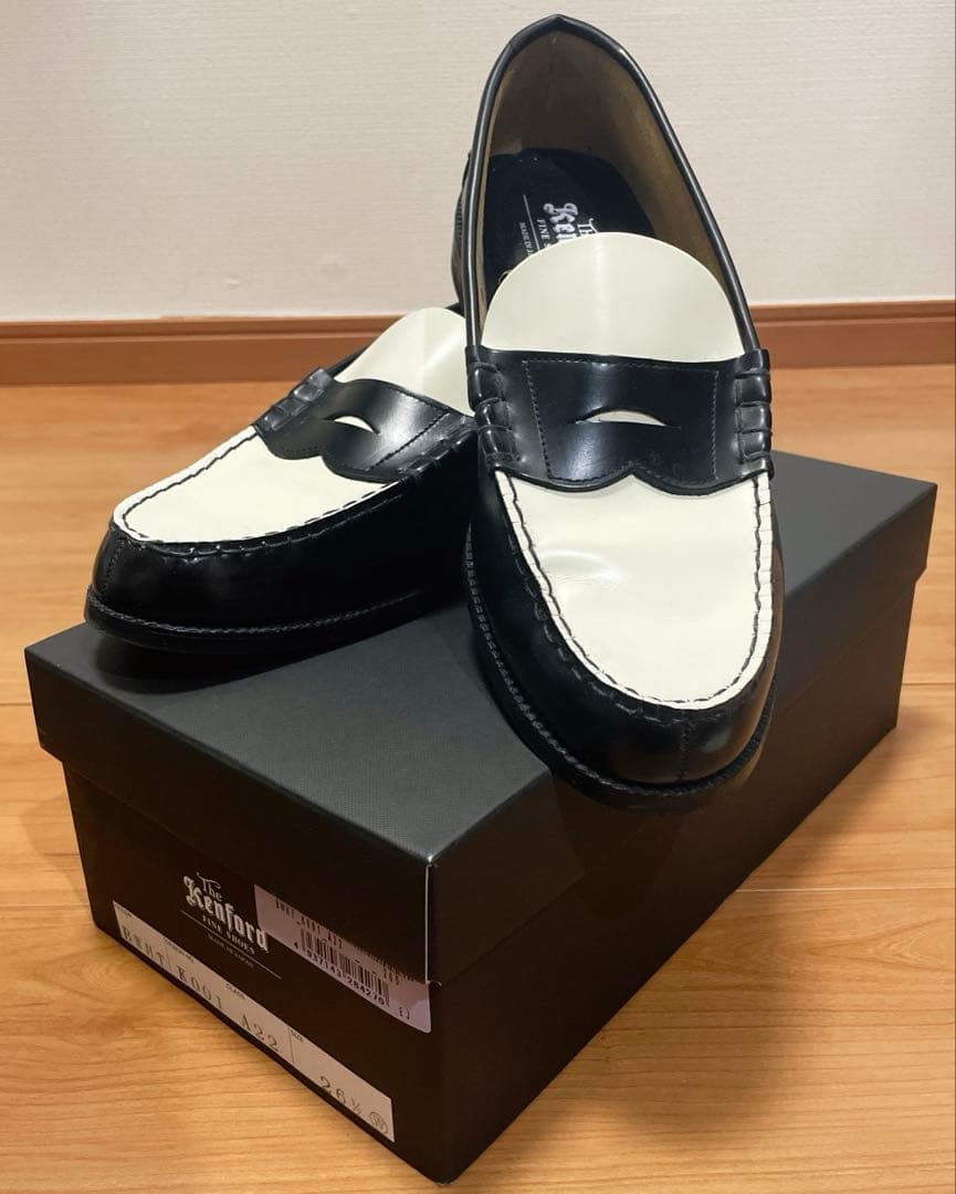 靴 MENS COMBI LOAFERS/BLACK WHITE 26.5cm