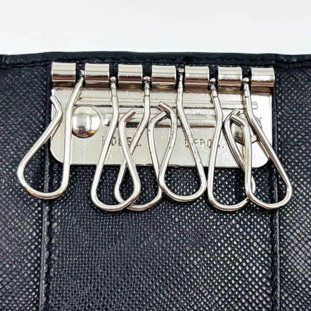 【美品】プラダ 6連キーケース サフィアーノレザー 三角プレート ブラック