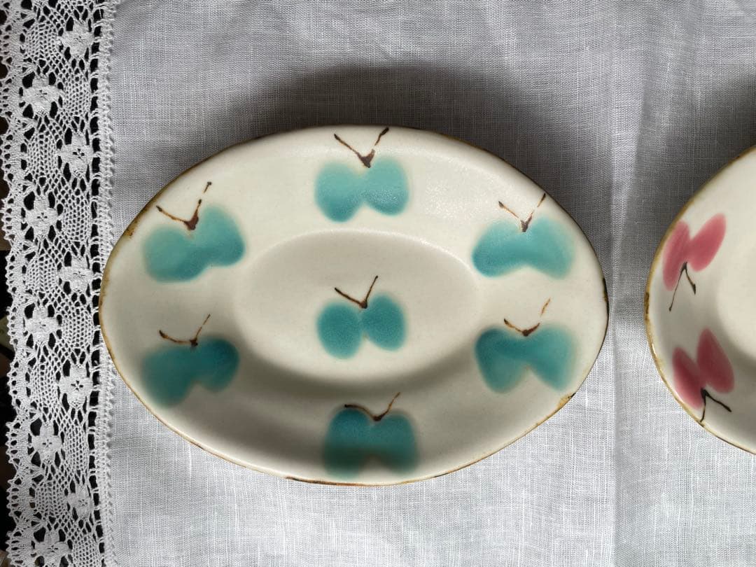 め*ち様 石木文　いしきふみ　てふてふ　オーバル皿　未使用