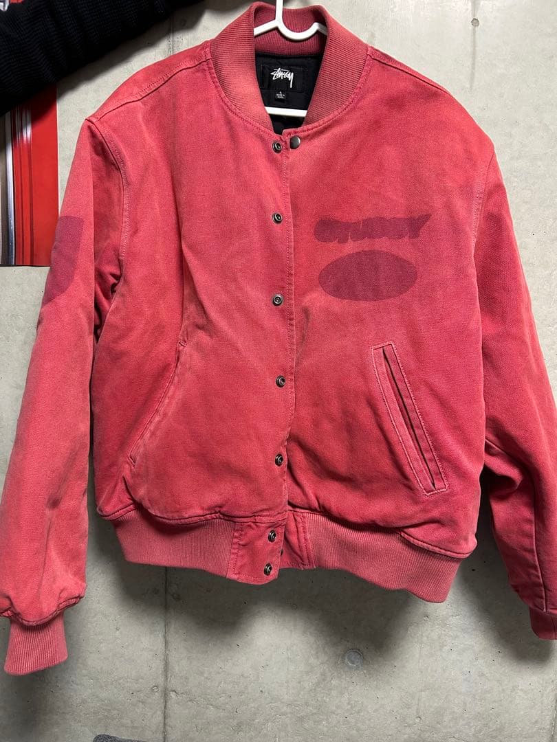ジャケット・アウター Stussy Ghost Logo Canvas Varsity Jacket