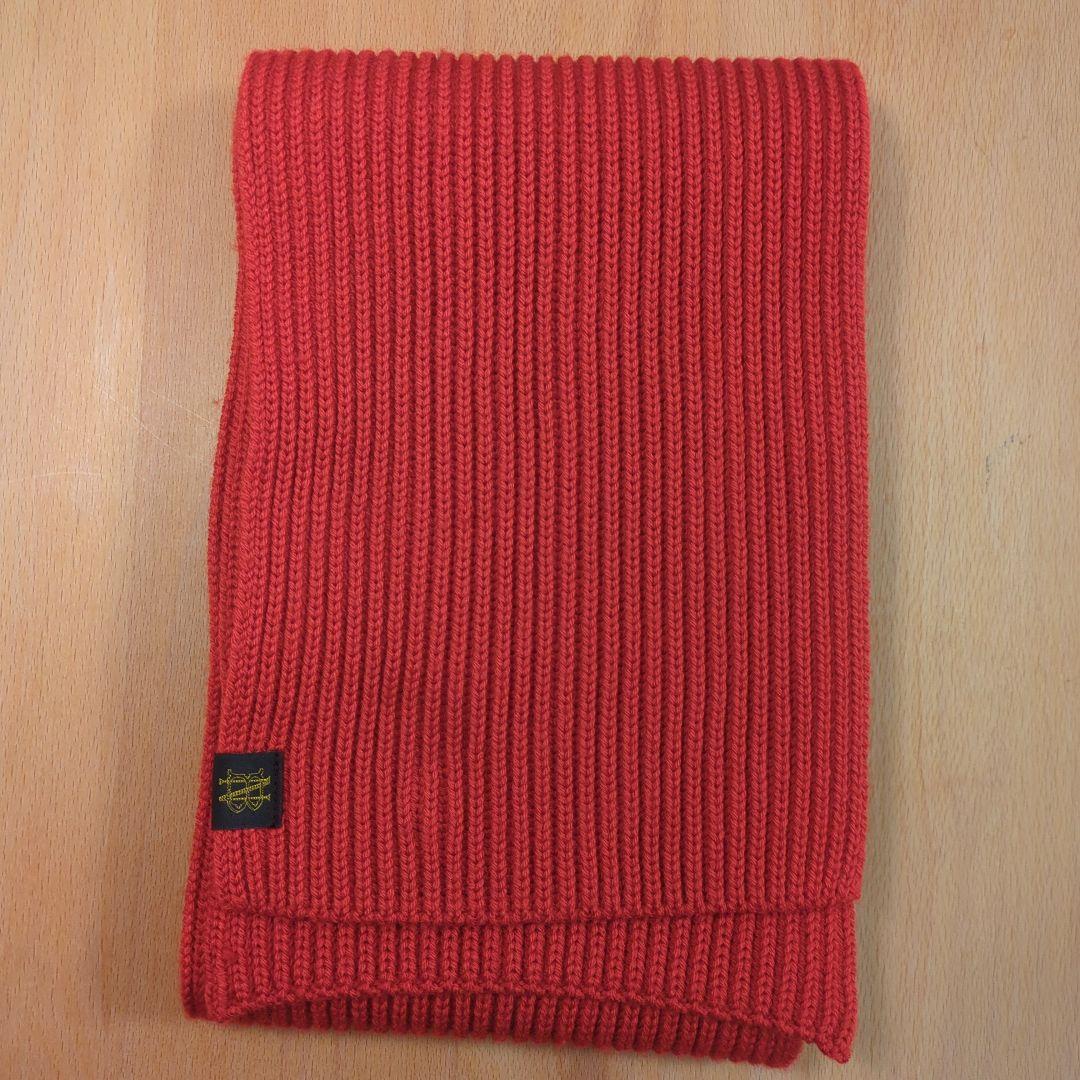 【完売品】バトナー　赤　レッド　ソリッドウールマフラー リブ180×17cmp