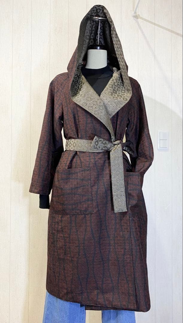 龍郷 大島紬 結城紬 リバーシブル フードコート