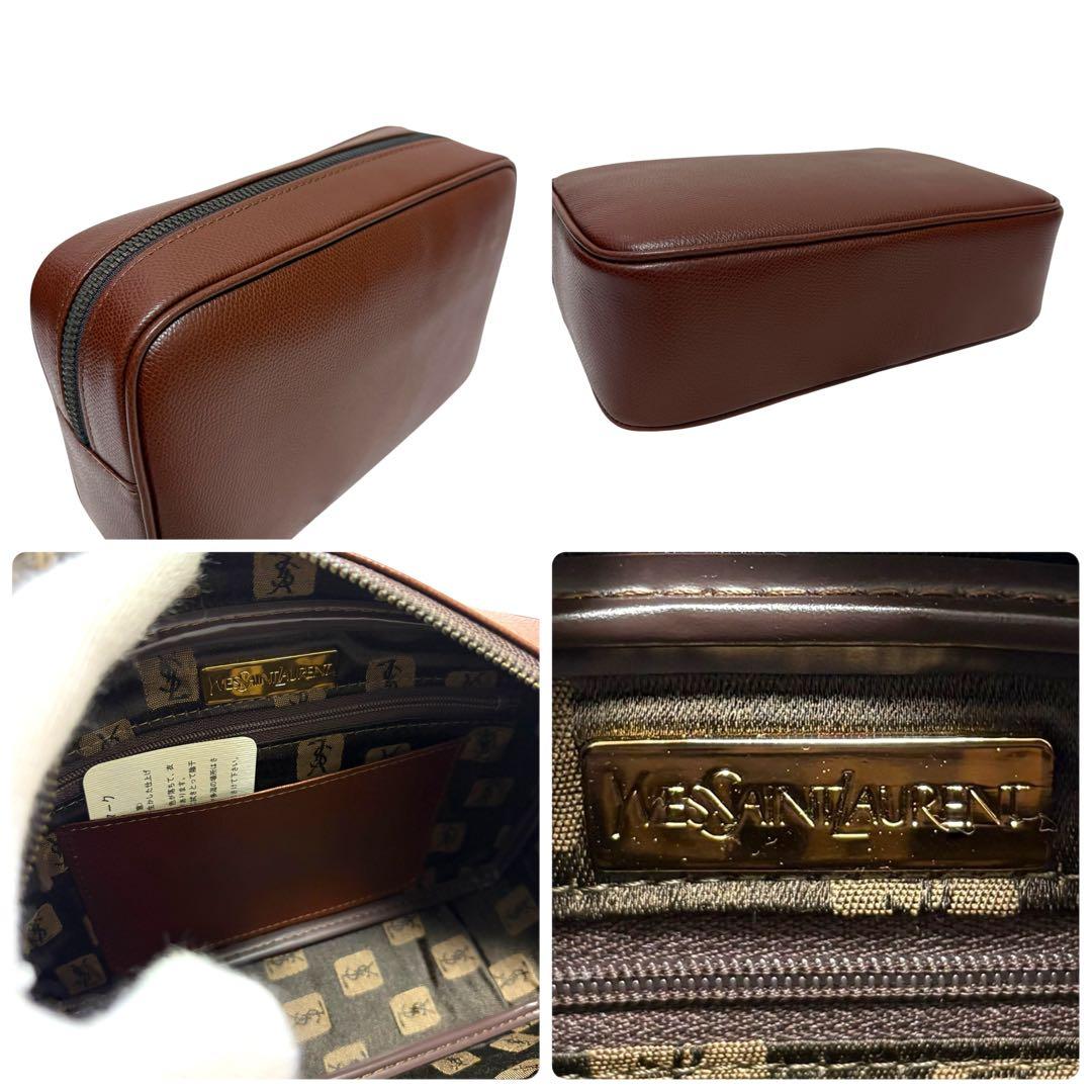 【未使用級✨】イヴサンローラン クラッチバッグ レザー 茶色 箱袋カード付