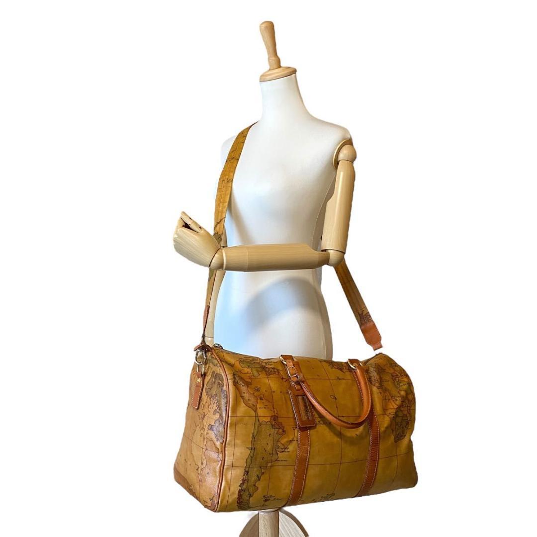 美品　プリマクラッセ　ボストンバッグ　2WAY 世界地図　レザー　斜め掛け