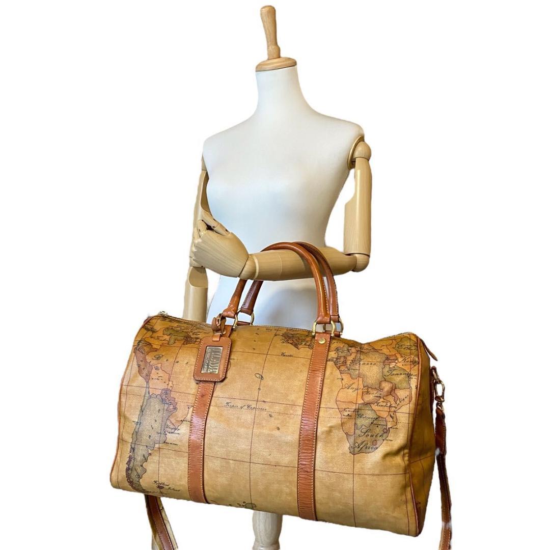 美品　プリマクラッセ　ボストンバッグ　2WAY 世界地図　レザー　斜め掛け