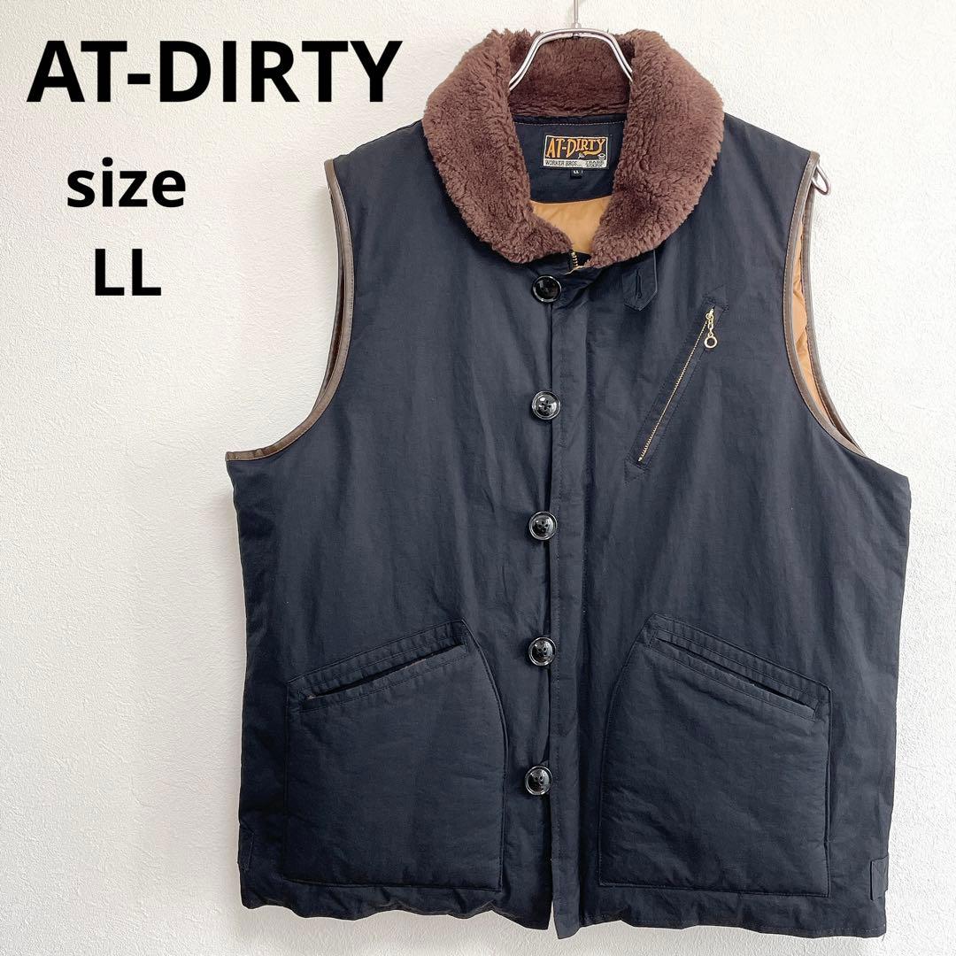 【希少】 AT-DIRTY デッキダウンベスト アーマー ベスト LL 黒 ボア