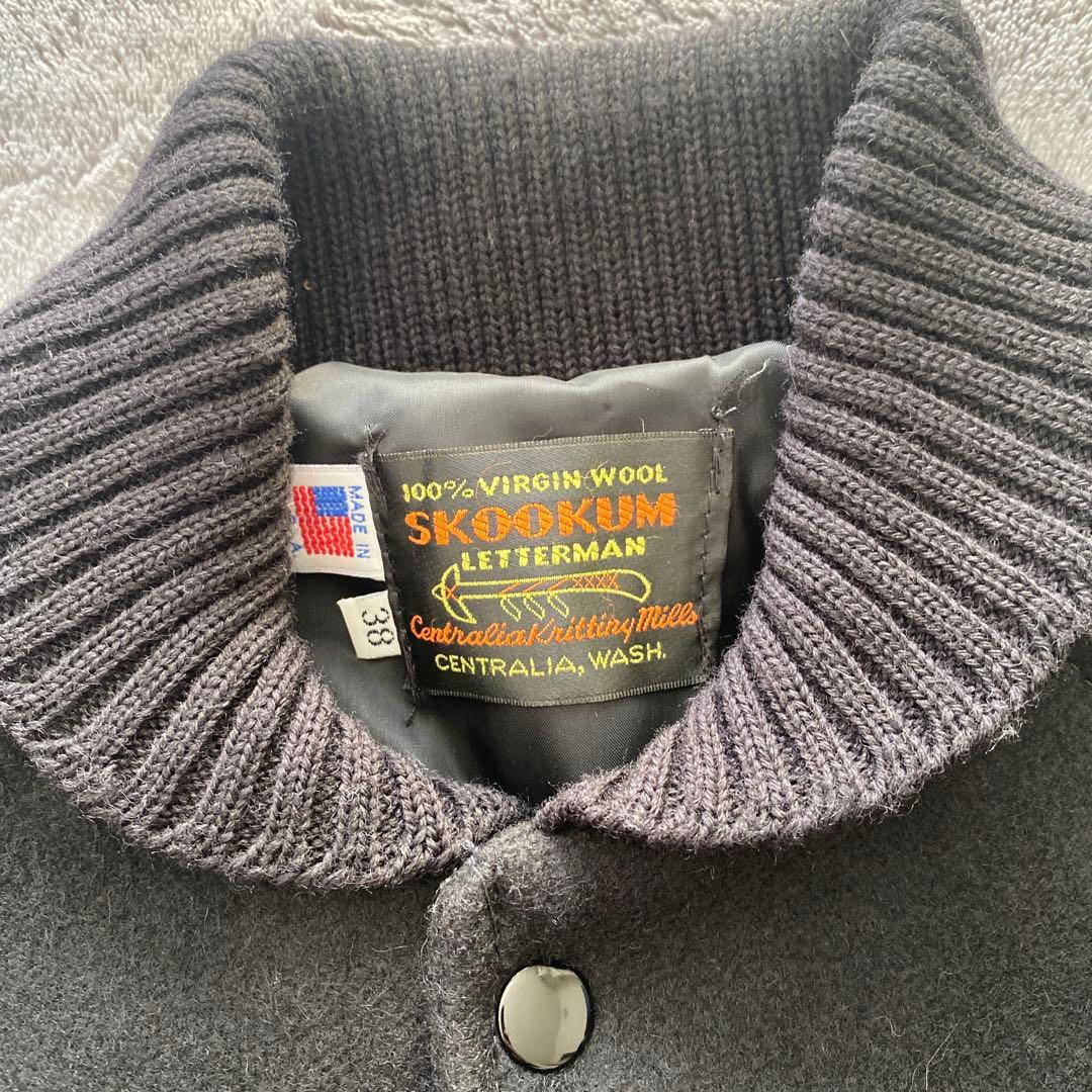 【美品】SKOOKUM (スクーカム)ウール&レザースタジャン　黒38