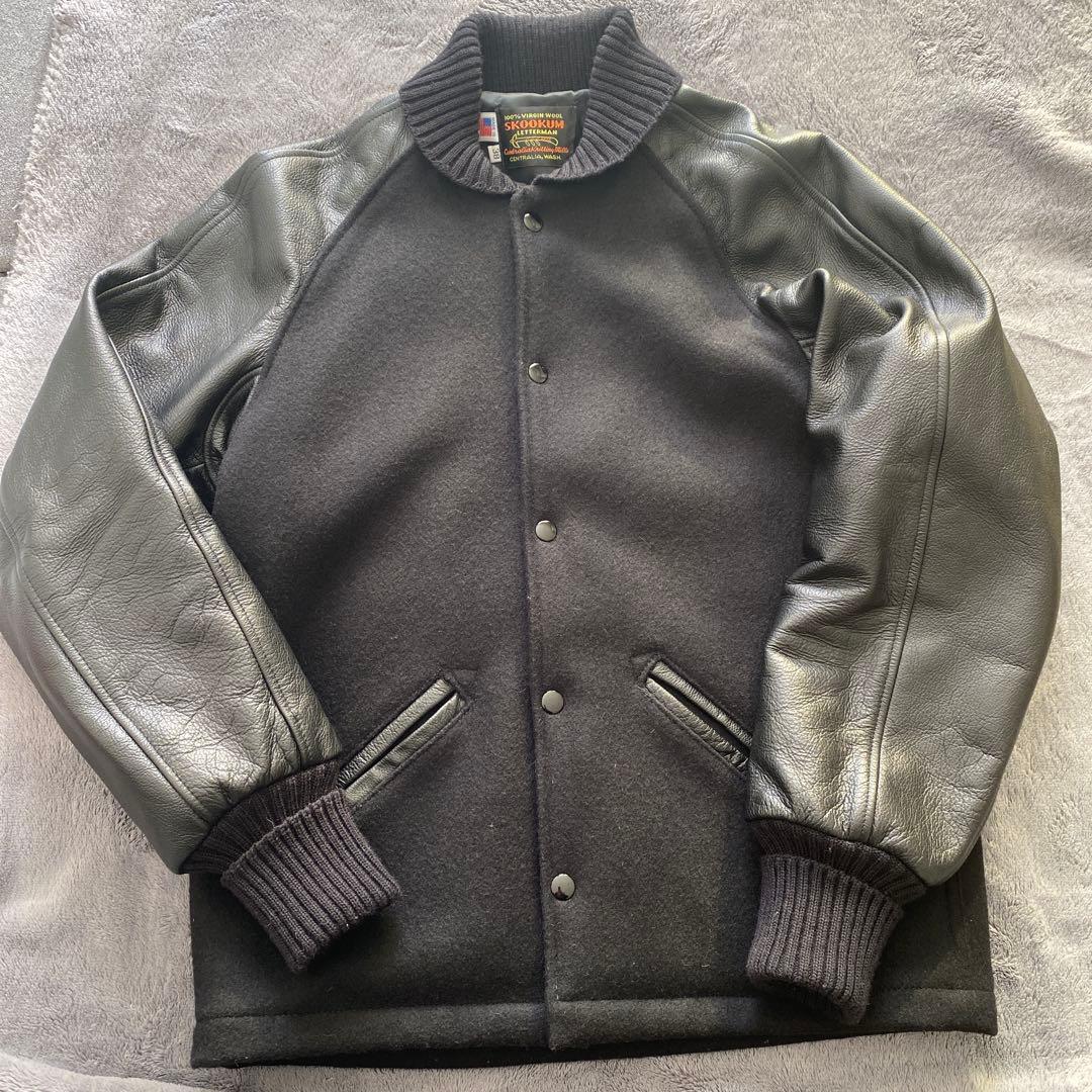 【美品】SKOOKUM (スクーカム)ウール&レザースタジャン　黒38