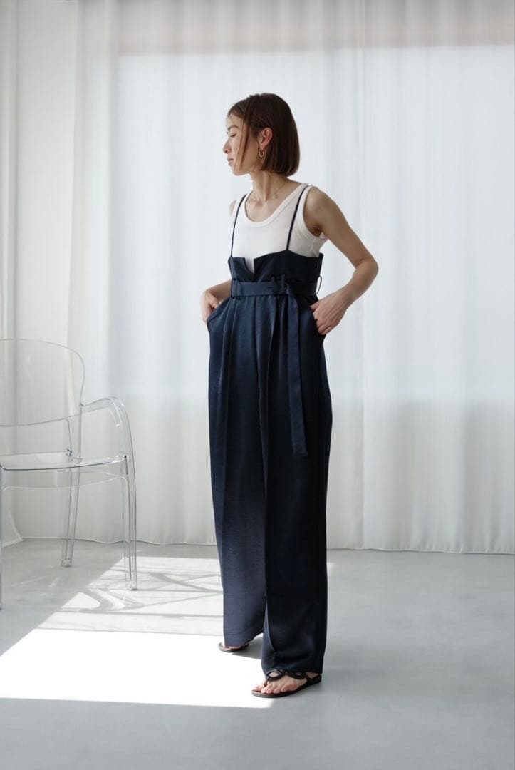 サロペット・オーバーオール・オールインワン roughlow otona satin wide salopette