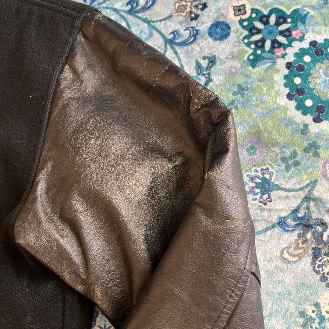 当時物　バーシティ　テニスモチーフ レタード　ウール×レザー 袖革 フェード