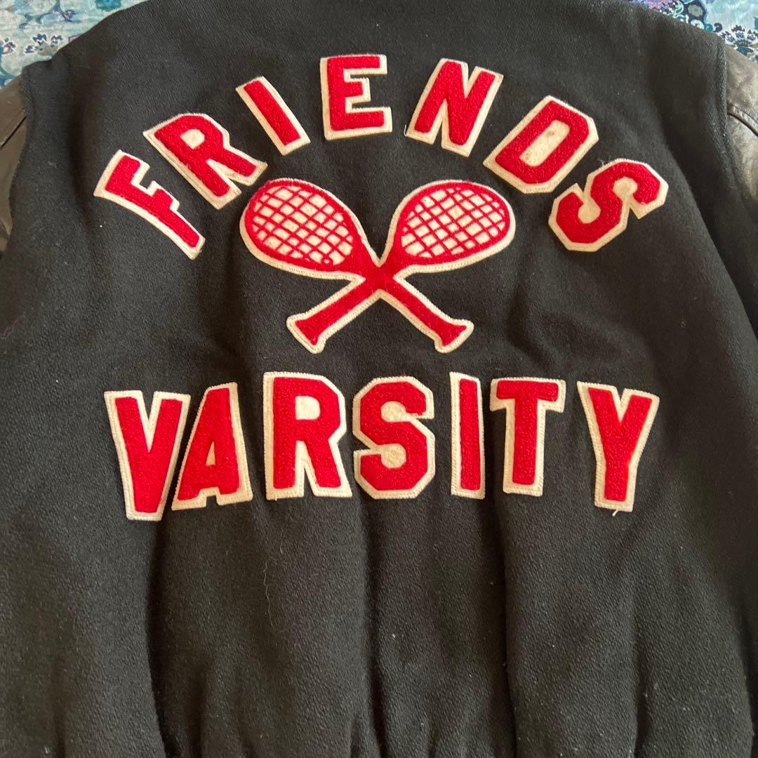 当時物　バーシティ　テニスモチーフ レタード　ウール×レザー 袖革 フェード