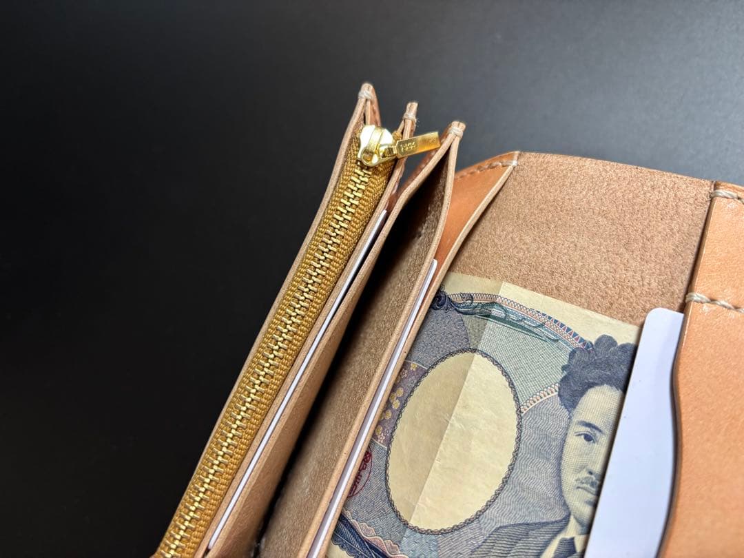 ナチュラル　サドルレザー　トラッカーウォレット　三層　真鍮　レザークラフト