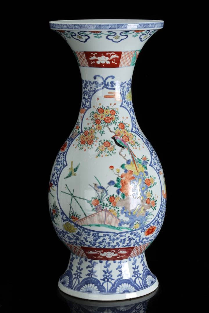 N*p様 有田焼 伊万里焼 色絵花鳥図大花瓶 高さ61㎝ 特大 飾壺 古美術品