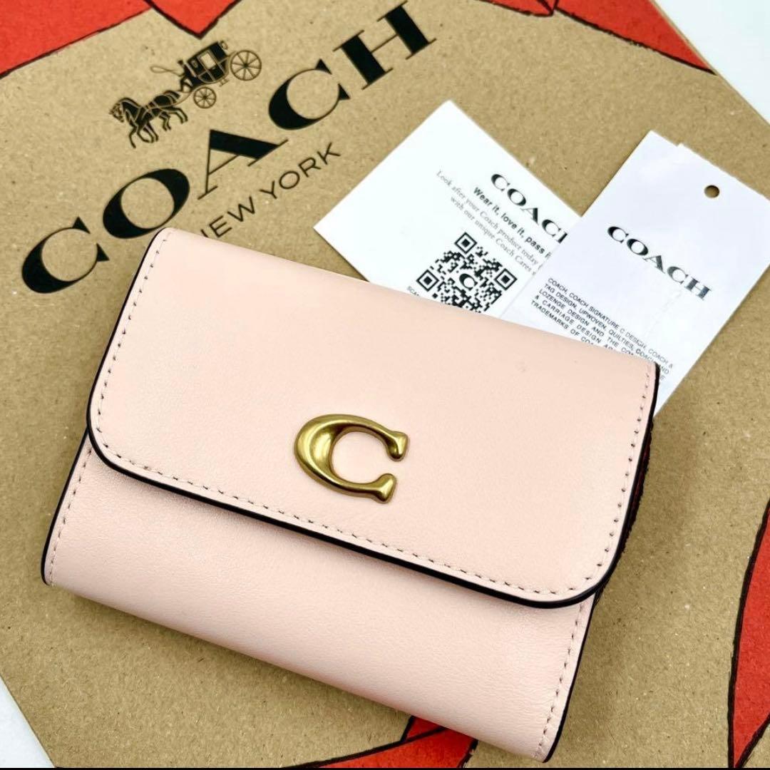 コーチ☆新品☆レザー カードホルダー 三つ折り財布／ブラッシュピンク
