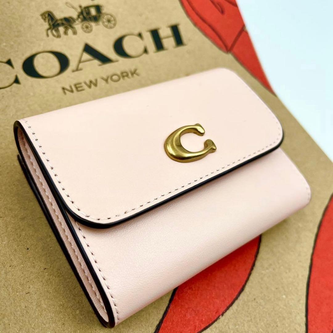 コーチ☆新品☆レザー カードホルダー 三つ折り財布／ブラッシュピンク