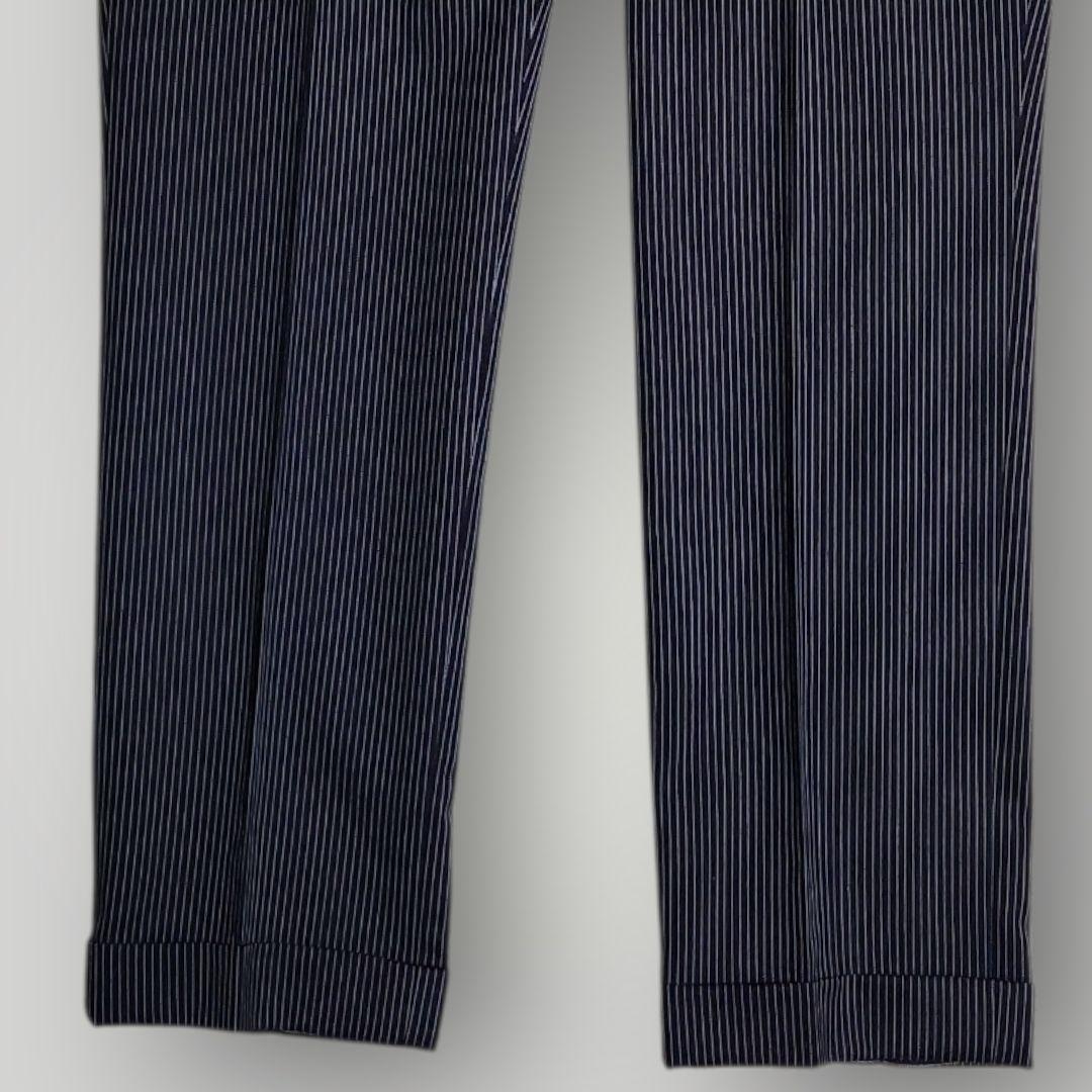 オーダースーツ 3ピース M相当 ネイビー ストライプ