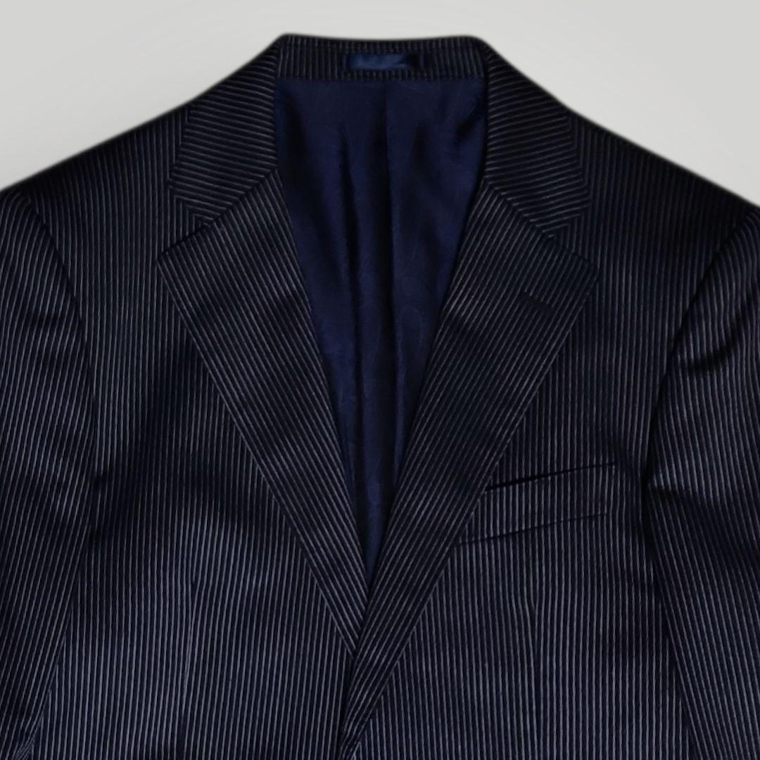 オーダースーツ 3ピース M相当 ネイビー ストライプ