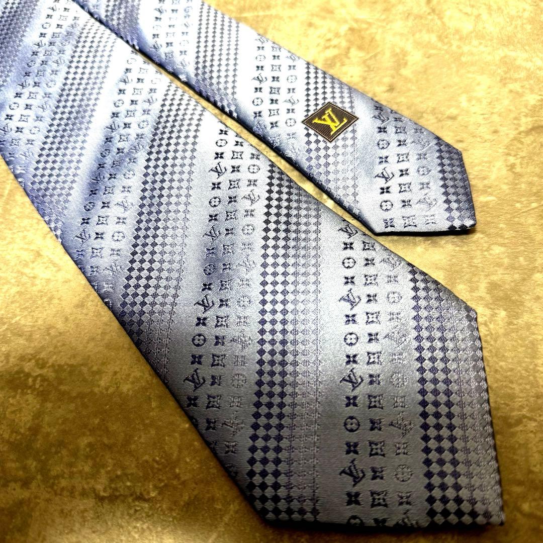 極美品✨LOUIS VUITTON　ネクタイ　モノグラム　ストライプ　現行　希少