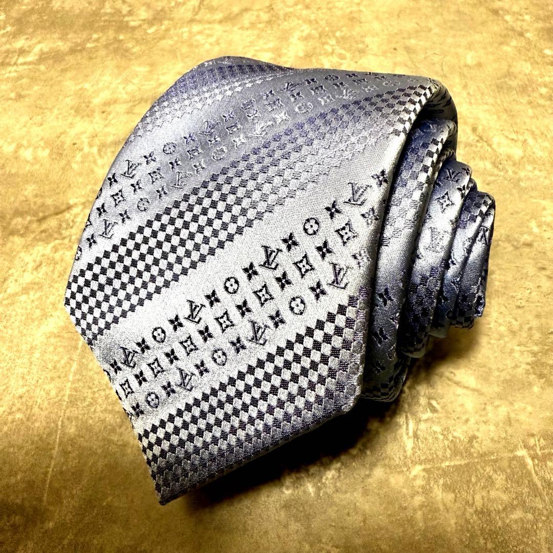 極美品✨LOUIS VUITTON　ネクタイ　モノグラム　ストライプ　現行　希少