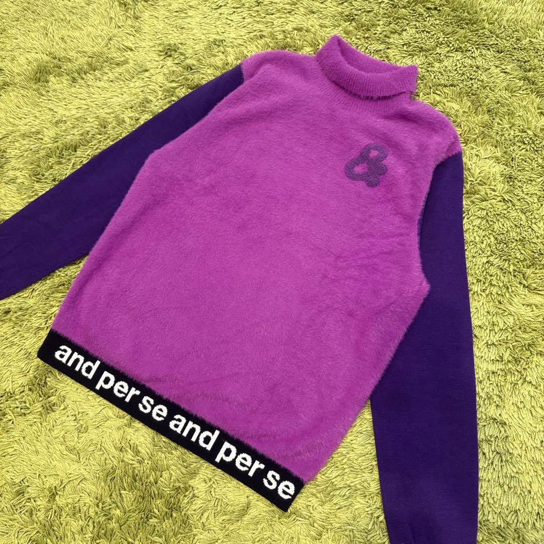 and per se アンパスィ ニットセーター ハイネック 異素材 紫 M