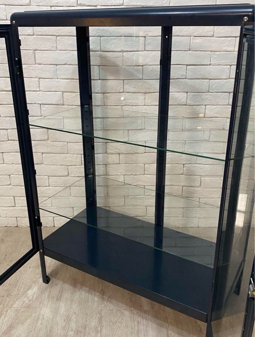 ダークブルー ガラスケース 鍵付き ikea ショーケース 美品 定価5.6万