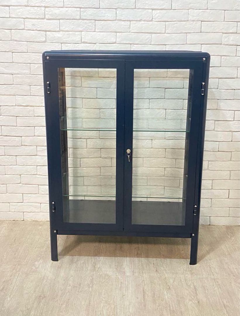 ダークブルー ガラスケース 鍵付き ikea ショーケース 美品 定価5.6万