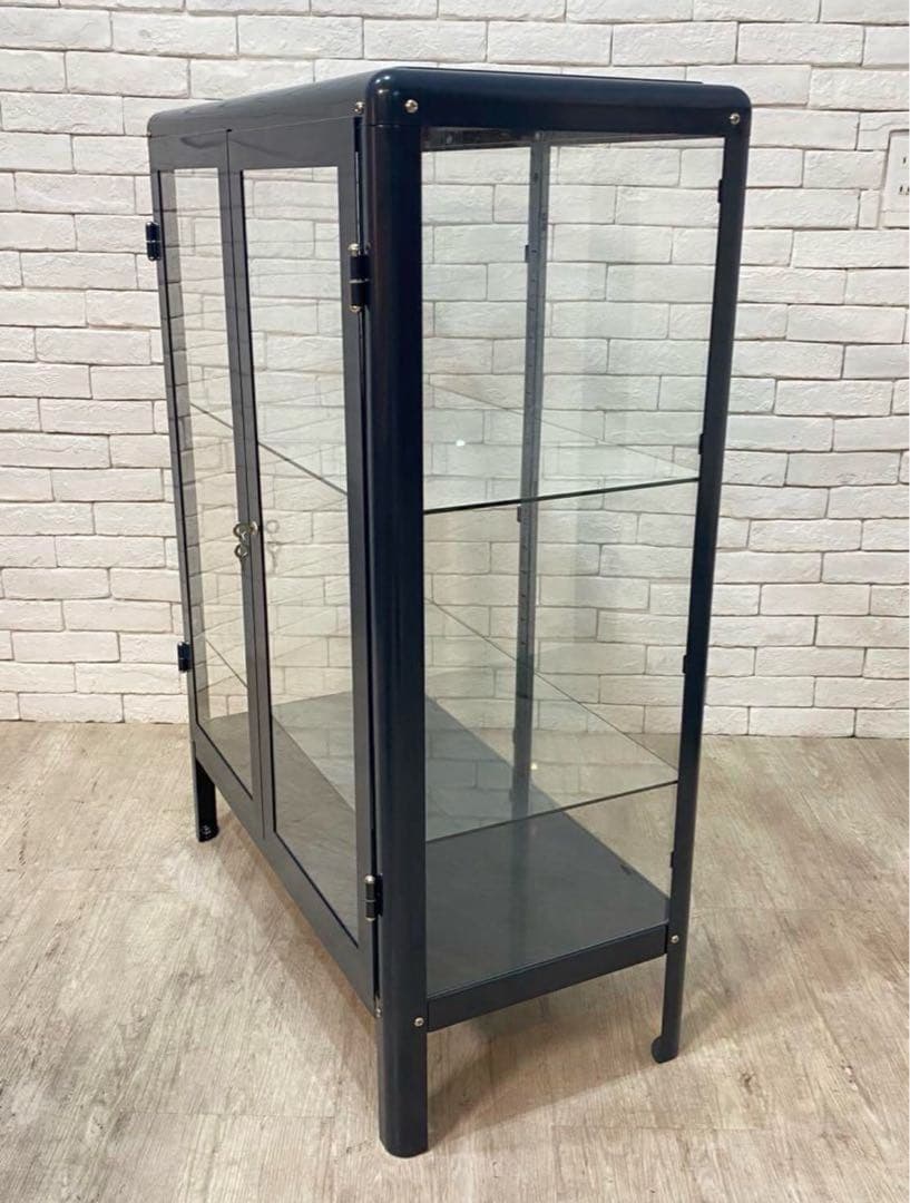 ダークブルー ガラスケース 鍵付き ikea ショーケース 美品 定価5.6万