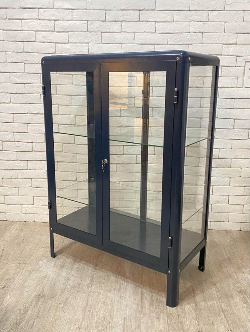 ダークブルー ガラスケース 鍵付き ikea ショーケース 美品 定価5.6万