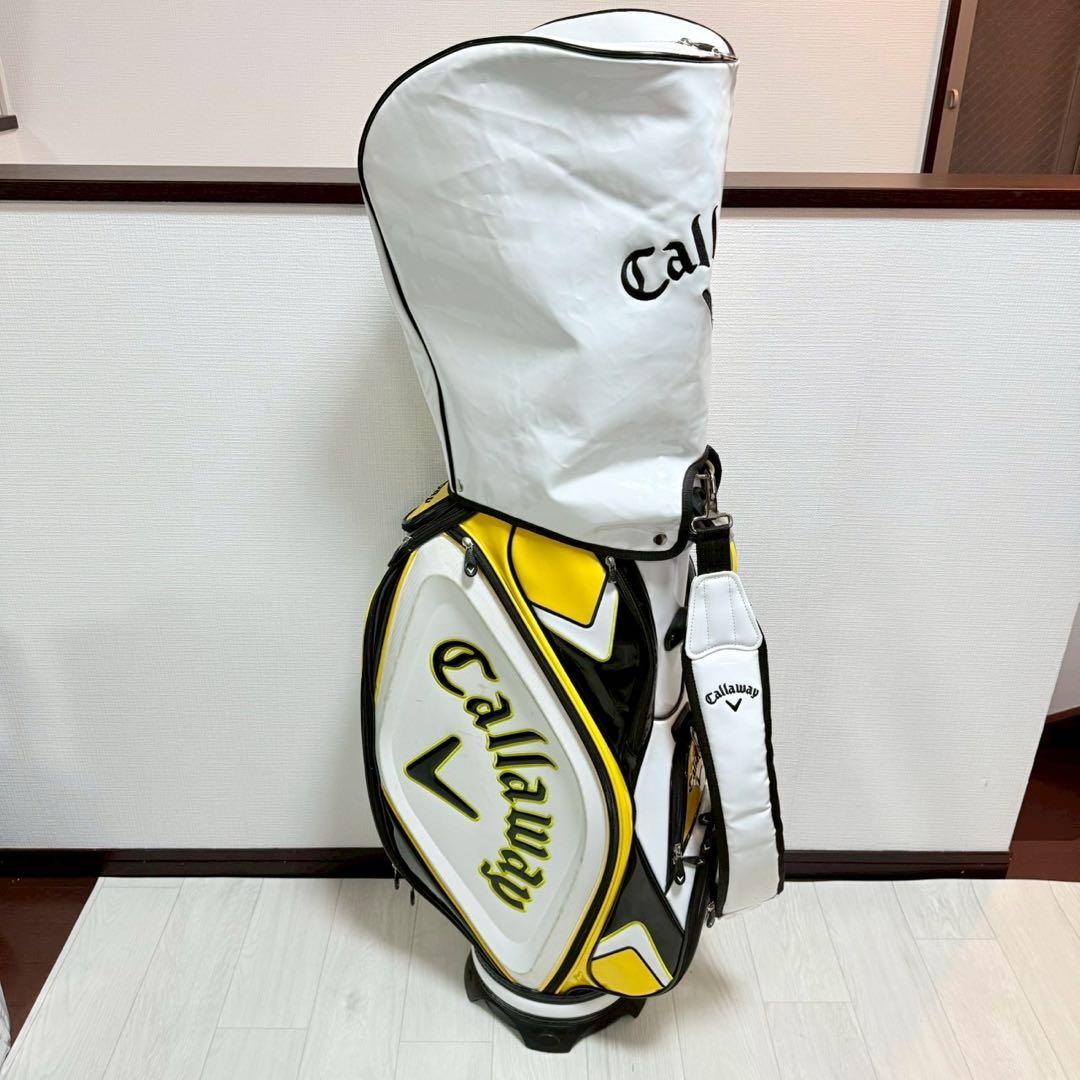 キャロウェイ キャディバッグ 9型 ホワイト×イエロー フード付
