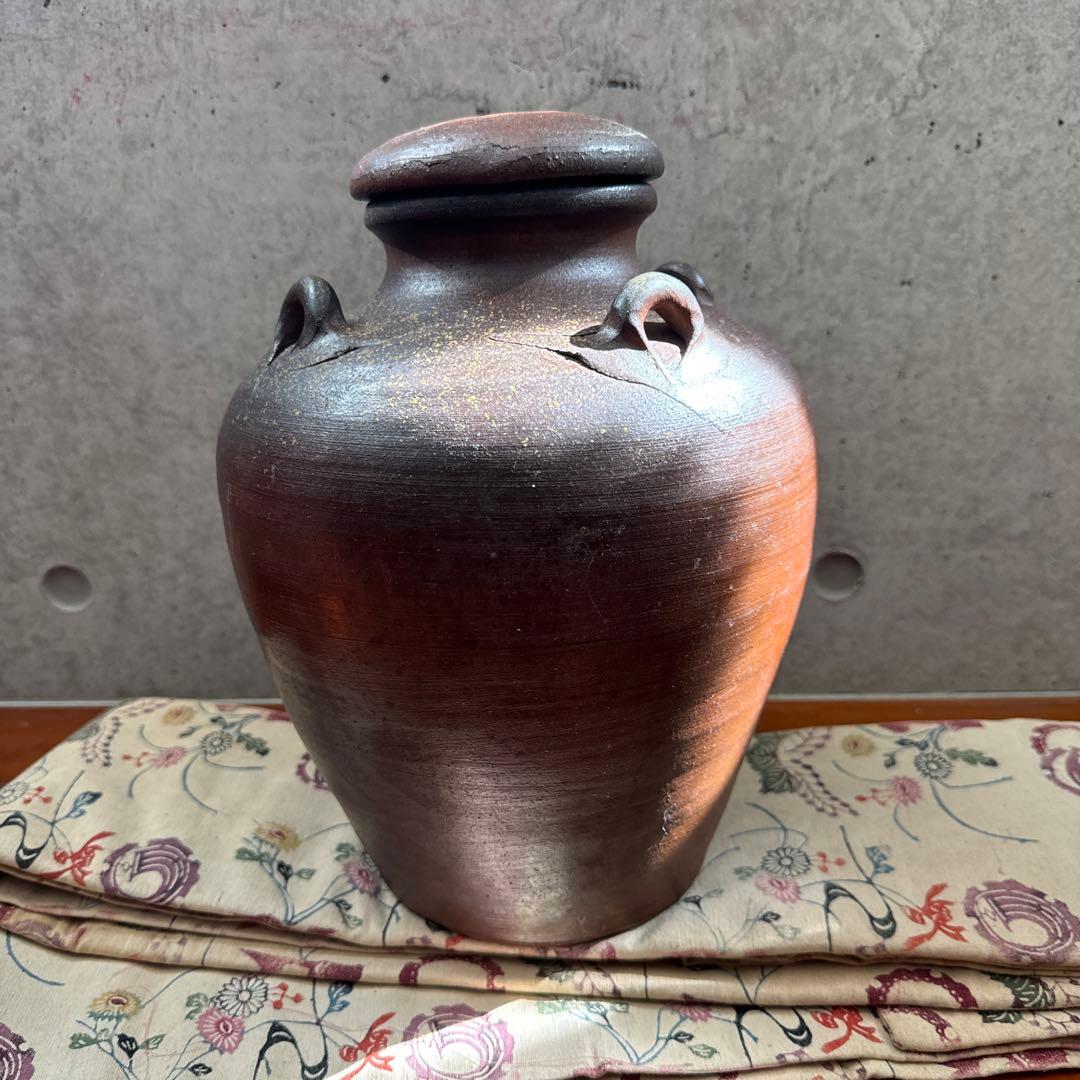 壺屋焼.荒焼.蓋付き大壺