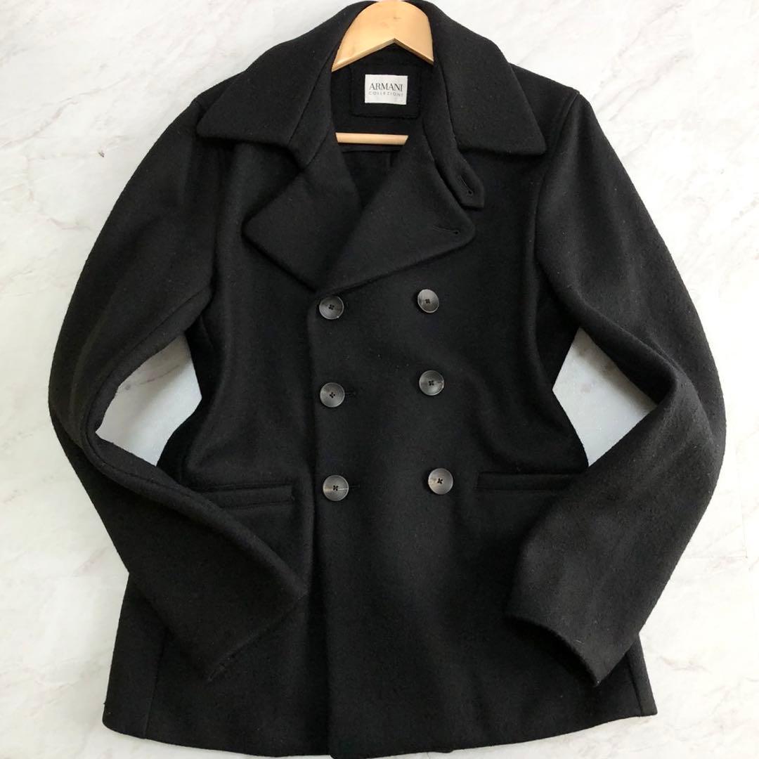 美品✨ARMANI COLLEZIONI ウール Pコート ブラック 46