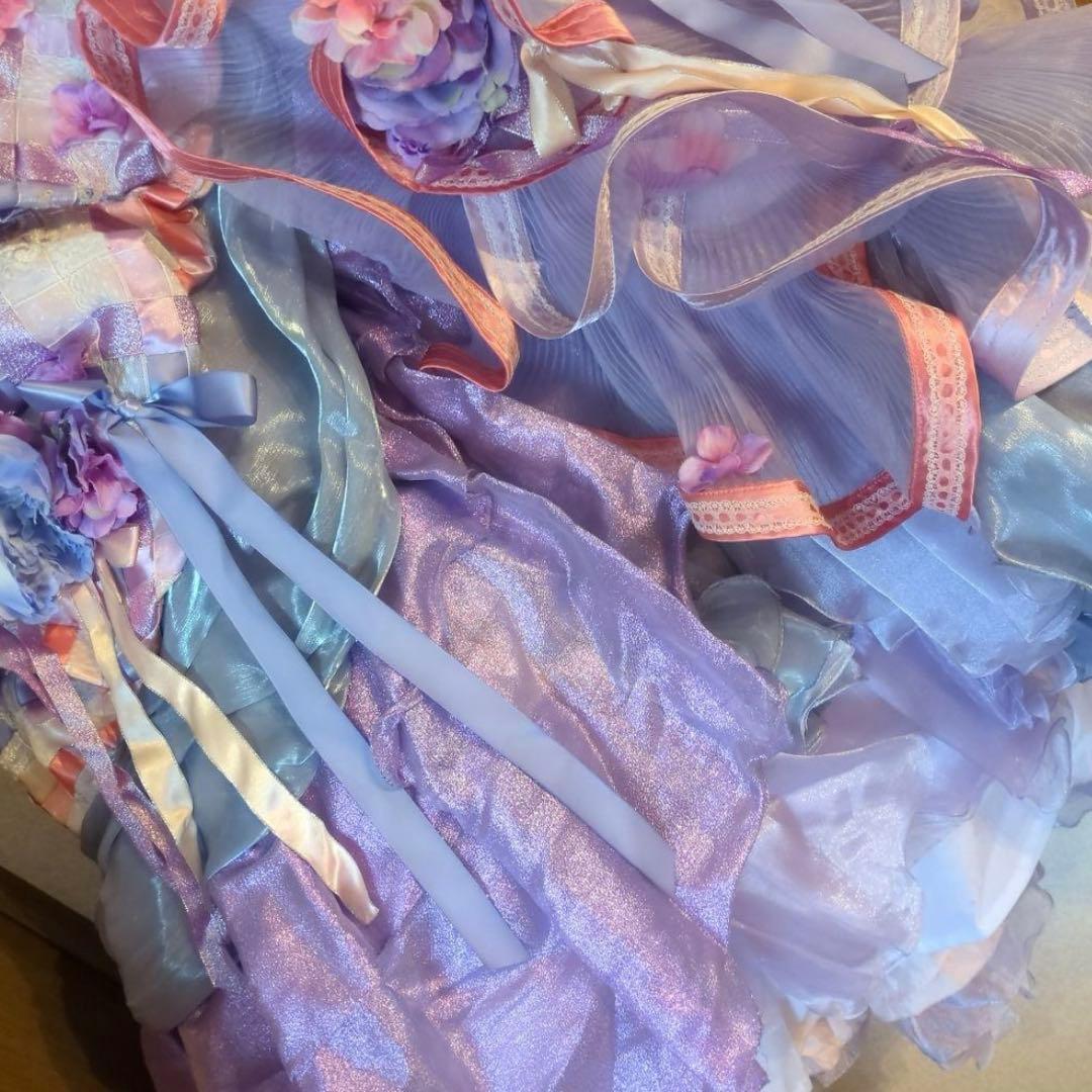 アイクリア　7歳　ドレス　パープル華やかなフラワー装飾のフォーマルドレス