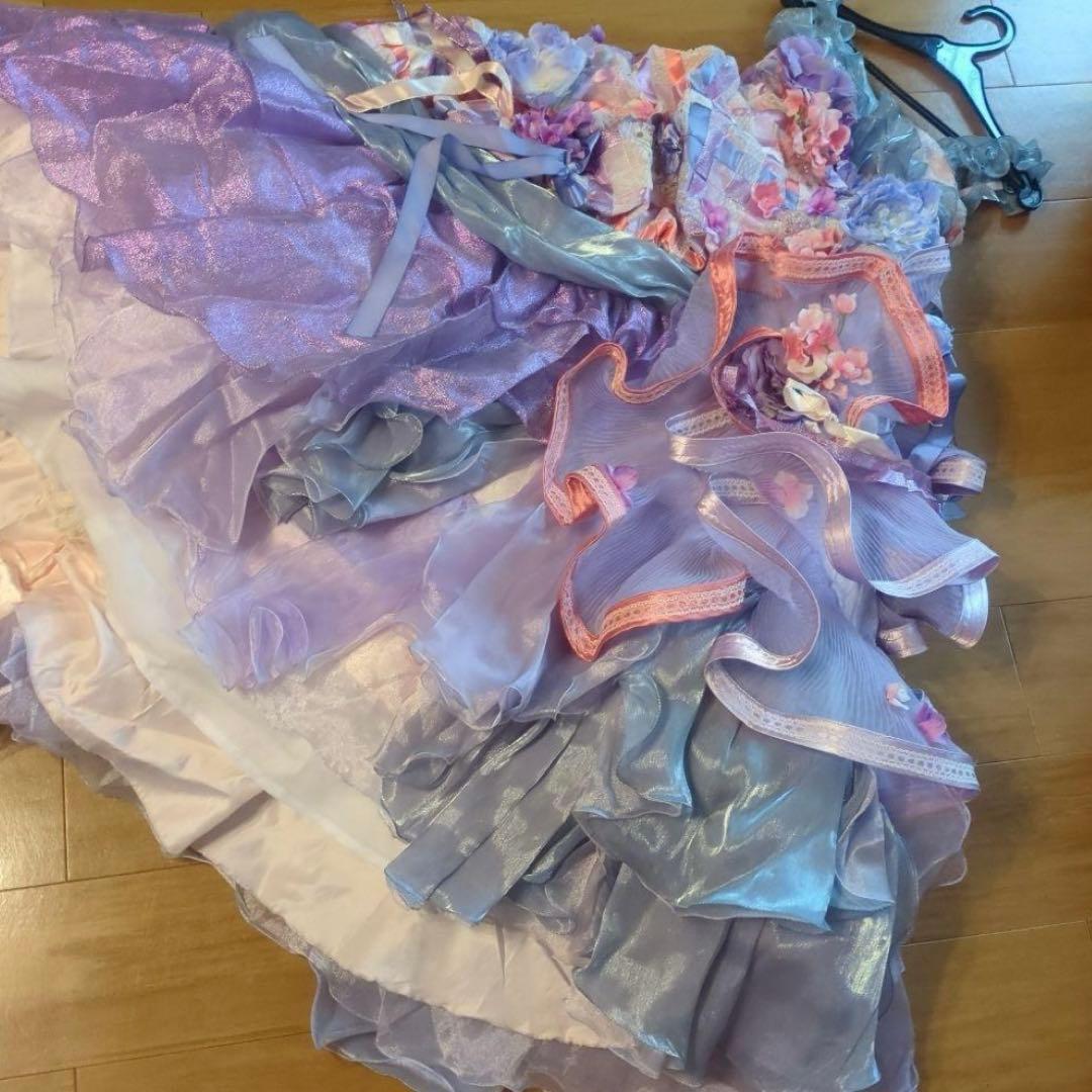 アイクリア　7歳　ドレス　パープル華やかなフラワー装飾のフォーマルドレス