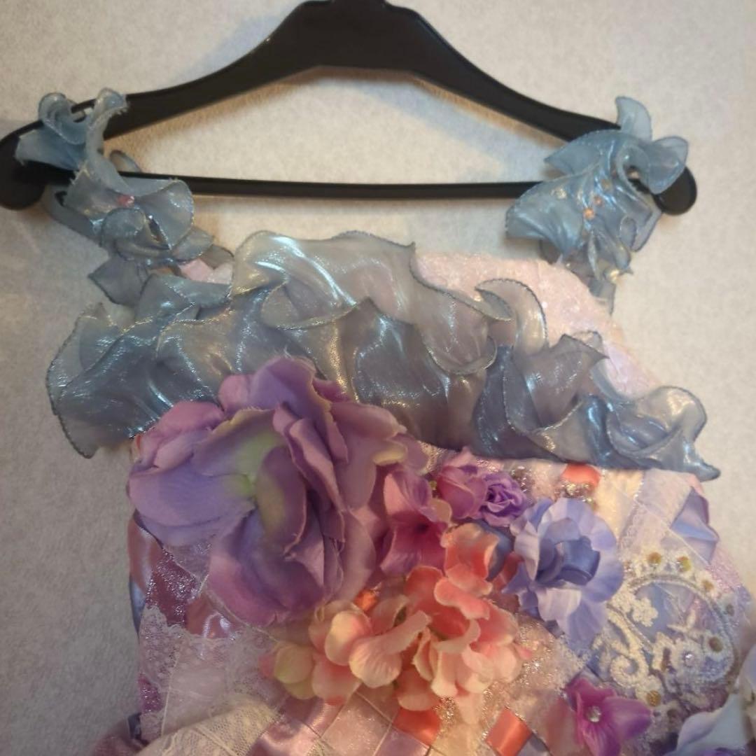 アイクリア　7歳　ドレス　パープル華やかなフラワー装飾のフォーマルドレス