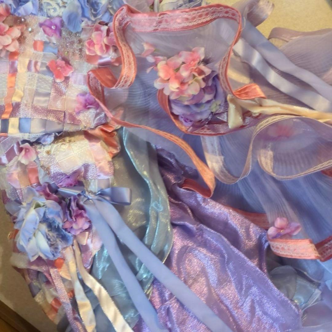 アイクリア　7歳　ドレス　パープル華やかなフラワー装飾のフォーマルドレス