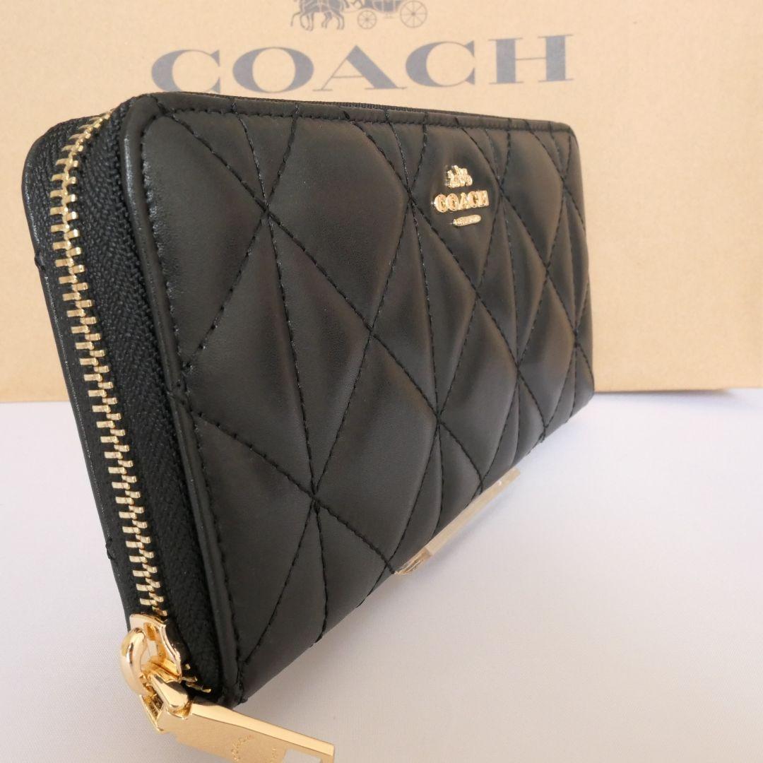 2点　 コーチ 長財布 ラウンドファスナー キルティング F53637