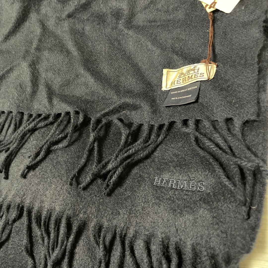 HERMES ダークグレー カシミヤマフラー