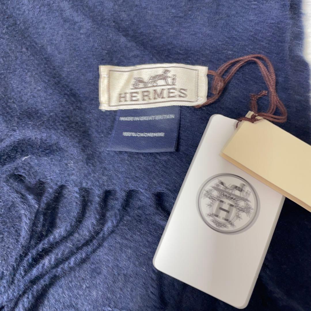 HERMES ダークグレー カシミヤマフラー